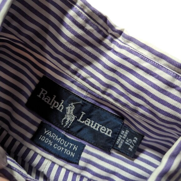 Ralph Lauren Men's 15 32 Yarmouth Purple Pinstripe Long Sleeve Button Down Shirt - Picture 2 of 4